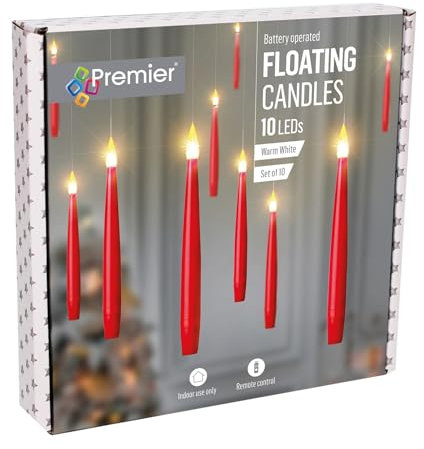 Set of 10 Floating Red Candles Battery Operated Warm White Lights Christmas Decoration