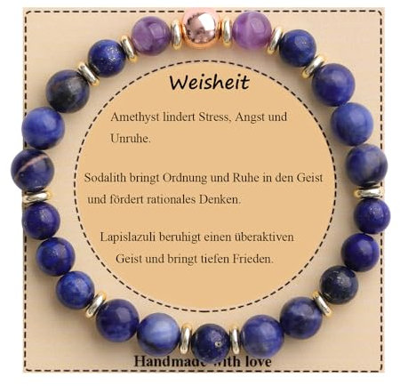 UEUC Heilstein-Perlenarmband für Frauen, Armband mit natürlichen Edelsteinen, Gleichgewichtsschutz, spirituelles Kristallperlenarmband zur Angstlinderung mit Bedeutungskarte(#27)