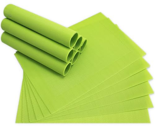 Moderne Tischsets in Hell-grün im 12er Set - Abwaschbare Platzsets als rechteckige Tischuntersetzer - Gewebtes Platzdeckchen als Tischunterlage für Esstisch Wohnzimmer Tisch-Deko