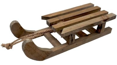ZauberDeko Holzschlitten Deko Schlitten Braun Weihnachten Weihnachtsdeko Haustür Winter Geschenk, Größe:Klein