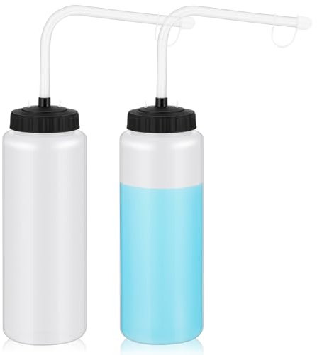 Domensi 2 Pack 1 Liter Sports Water Bottle with Long Straw Hockey Football Lacrosse 34 Oz Water Bottle Easy Squeeze Plastic Use with Sport Helmet in Football Baseball(Translucent,No Printed)
