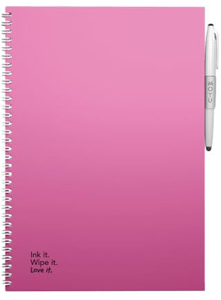 MOYU Erasable Notebook - A4 Stone Paper - Hardcover - Passion Pink - Multifunctional Pages - Includes Erasable Pen, Cloth, and Pen Holder