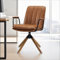 Zouron Braun Bürostuhl Ohne Rollen - Mid Century Modern Drehstuhl, Braun Kunstleder gepolsterter Bürostuhl mit Eichenholzbeine, Holz schreibtischstuhl Akzentsessel für Home Office Wohnzimmer