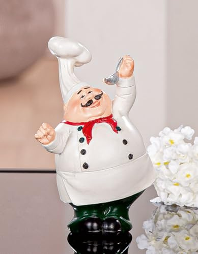 MF Dekofigur Koch Paolo mit Löffel, 13 cm Höhe, Lustige Küchenfigur aus Poly, Weiß-Rot