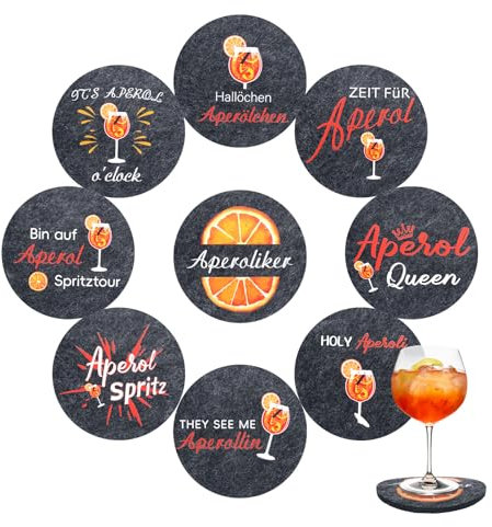 9 pezzi sottobicchieri Aperol in feltro, sottobicchieri Aperol Spritz, divertenti sottobicchieri con scritte Aperol regalo Aperol Spritz accessori decorazione di carnevale per gli amanti del vino