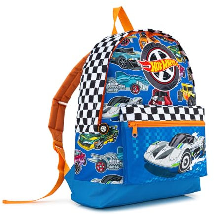 Hot Wheels Mochila para niños | Mochila escolar duradera con correas ajustables | Diseño resistente al agua | Incluye compartimento principal grande y bolsillo canguro | Edades de 3 a 10 años, azul