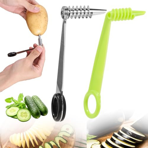 Lyreh 2pcs Spiral Cutter Knives, Stainless Steel Plastic Vegetable Slicer Cutter Manual Spiral Screw Slicer Practical Kitchen Accessories for Potatoes Cucumbers Carrots Fruits