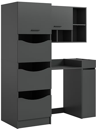 xonox.home – 4-teiliges Waschplatz-Set Free 145x195x62 cm in anthraziter Nachbildung – Wäscheschrank, Hängeschrank, Umbau & Regal – Flexibles Möbel-Set für Wäsche & Technik
