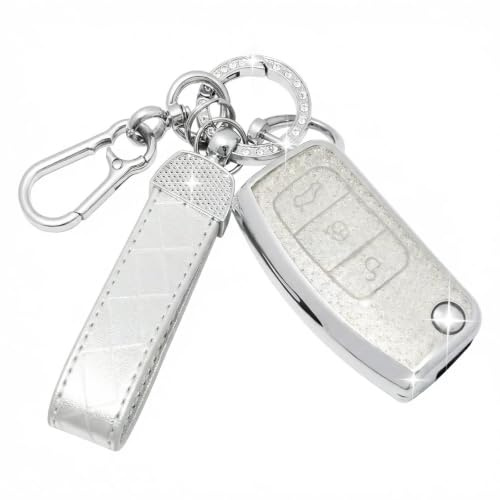 SparkleJoy Coque Clé Voiture TPU avec un Porte-Clés en Cuir,Etui Clé Étui Clé Compatible avec Ford Fiesta Focus Mondeo Tourneo Ecosport Galaxy Kuga Falcon Fusion Escort Ka B-Max - Flip Key