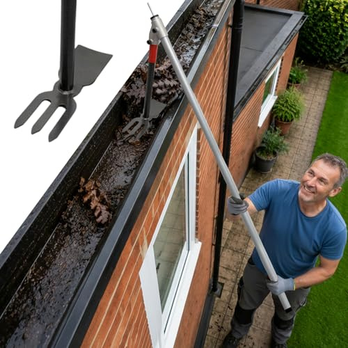 BeGrit 3M Gutter Cleaning Tools Extendable Gutter Cleaner with 2 in 1 Head | 6 Telescopic Poles Roof Cleaning Equipment for Clearing Leaves Twigs Dirt and Built-up Debris