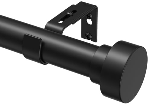PeSenp Gardinenstange Schwarz 85-332 cm, 25 mm Durchmesser Ausziehbare Vorhangstange Mit Verstellbare Wandhalterungen für Büron Schlafzimmer Wohnzimmer Küche, Metall Curtain Rod