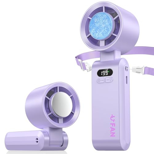 Mini Ventilatore Portatile, Ventilatore da Mano con 1-199 Velocità, Funzione di Raffreddamento, 5000mAh Ricaricabile via USB, Display LED, Tavolo e da Collo per i viaggi,il plein air,l'hogar(Viola)
