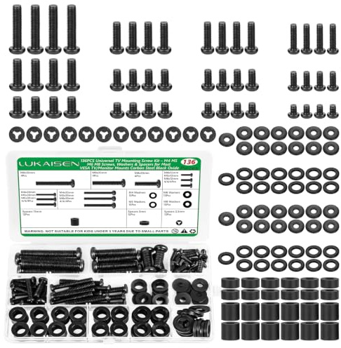 136PCS Universal TV Mounting Screw Kit - Compatible with M4, M5, M6, M8 | Universal VESA Screws, Spacers & Washers for Any Wall Mount, Compatible with Samsung LG Vizio Sony TCL Curved TVs