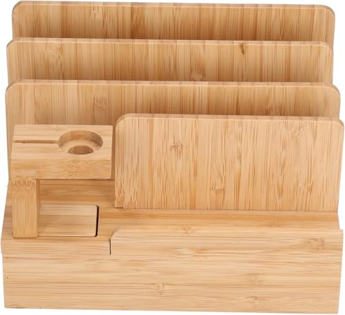 Charging Station Organizer, Multi Device Charging Stand with USB Ports, Wooden Phone Charger Dock for iPhone Android Smartphones Tablets, Compact Retro Design for Home OfficProfessional Processed