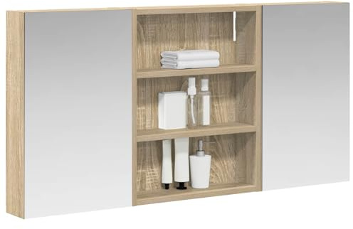 vidaXL Badezimmerschrank-Set 3 pcs 100 x 10,5 x 50 cm Holzwerkstoff, Badezimmer-Schrank, rechteckiger LED-Spiegel, moderner Wand-Organizer, praktischer Platzsparer