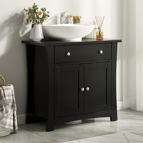Gyfimoie Under Sink Bathroom Storage Cabinet, Pedestal Sink Cabinet with 2 Doors, Floor Under Basin with Drawer, Bathroom floor Cabinet for Washbasins with Pedestal (60 x 30 x 60 cm) (Black)