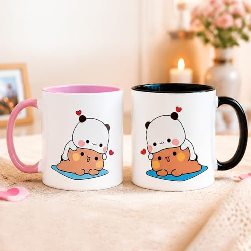 RNPKZ 2 Stück Bubu Dudu Tasse, 330ML Bubu Dudu Keramiktasse, Bär Und Panda Lustige Tassen, für Tee Kaffee Heiße Schokolade, Liebespaar Lustige Tasse bubu dudu für Paare, Freund, Mädchen, Familie