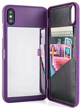 W7ETBEN iPhone Xs Max Mirror Case, iPhone Xs Max Case with Kickstand Built-in Mirror Shockproof Card Holder Wallet Cover for Apple iPhone Xs Max 6.5 Inch (Purple)