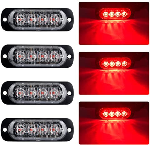 KaiDengZhe 4pz Ultra Thin 4LED Luci di Emergenza Rosso Hazard lampeggiante Luce stroboscopica Luce universale per 12-24V Car Truck Trailer Camper Moto Furgone