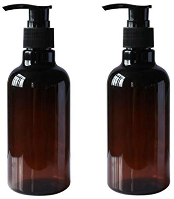 2 Botellas de plástico de 250 ml en Color ámbar de tereftalato de con pulverizador para Rellenar - recipientes herméticos con dosificador para Productos de Maquillaje, cosméticos, geles