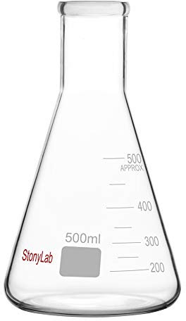 stonylab 1-Pack Glass 500ml Heavy Wall Narrow Mouth Erlenmeyer Flasks with Heavy Duty Rim (500ml Fits with StonyLab 8# Rubber Stopper)