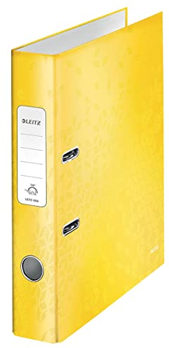Leitz Qualitäts-Ordner 180°, A4, schmal, 5,2 cm Rückenbreite, laminierte Graupappe, Gelb, WOW Serie, 10064016