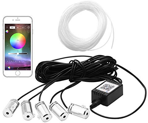 RGB Multicolor Ambientebeleuchtung Innenraumbeleuchtung 6 Meter Lichtleiste für Türverkleidung Fußraum Mittelkonsole mit Bluetooth App Steuerung (5X Module)