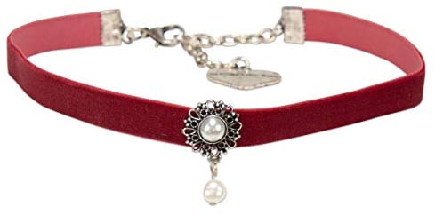 Alpenflüstern Trachten-Samt-Kropfband Helena - nostalgische Trachtenkette enganliegend, Kropfkette elastisch, Damen-Trachtenschmuck, Samtkropfband schmal dunkel-rot DHK266