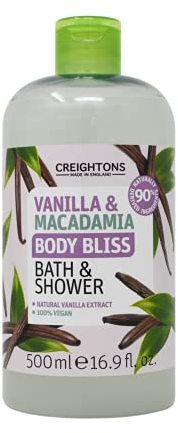Creightons Body Bliss Vanilla and Macadamia Bath and Shower Gel (500ml) – Natural Vanilla Extract. 100% Vegan. Cruelty Free. 90% Naturally Derived Ingredients