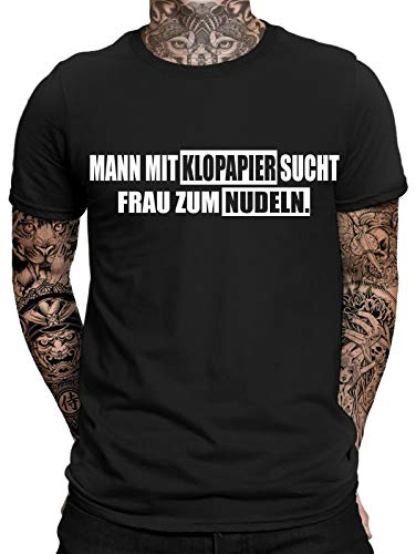 Mann mit KLOPAPIER sucht Frau zum Nudeln T-Shirt | Fun | Sprüche | Lustig | Apocalipse | Panik | Hamsterkauf | Männer Shirt mit Spruch | Virus