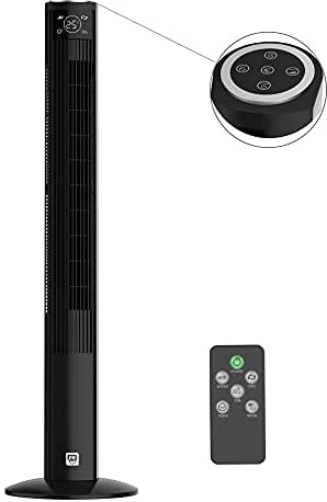 SHE Turmventilator 121 cm Standventilator mit 3 Geschwindigkeitsstufen, 3 Windmodi, Oszillation, Luftreinigungsfunktion, Kühleffekt, LED Display, Timer-Funktion, Schwarz