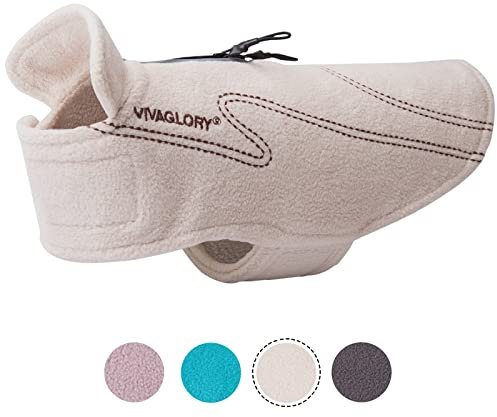 VIVAGLORY Cozywrap Wintermantel Hund, Hundejacke mit Klettverschluss & Geschirr Öffnung, Fleecejacke Hund Hundejacke, Reflektierend & Verstellbar Fleece Softshell, S, Beige