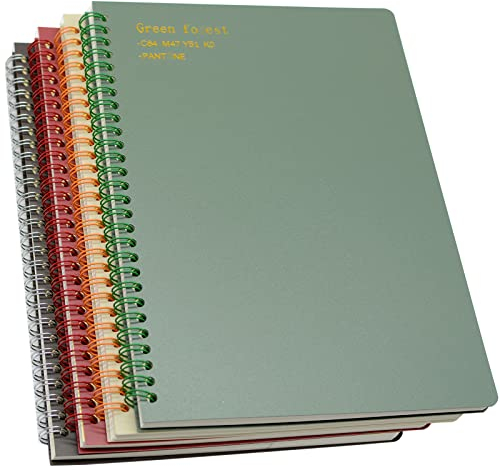 Yansanido Spiral-Notizbuch, 4 Stück, B5, 24,9 x 17,5 cm dick, Kunststoff, Hardcover, 8 mm, liniert, 4 Farben, 80 Blatt, 160 Seiten, Tagebücher für Studium und Notizen