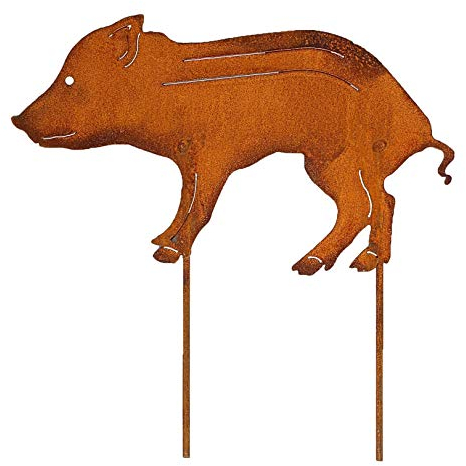 Manufaktur Lichtbogen Rost Gartenstecker Frischling 35,5 cm Edelrost Gartendeko Wildschwein Figur