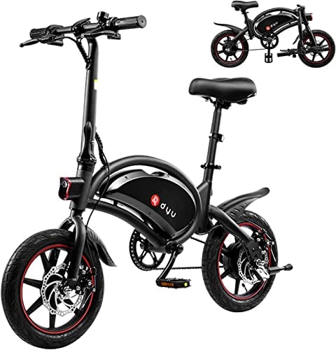 DYU Vélo Électrique Pliable,14 Pouces Vélo Électrique Portable,Smart E-Bike, Pédalage Assisté, Hauteur Réglable, Portable Compact, Adulte Unisexe (Noir, D3F 10AH)