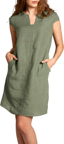 Caspar SKL036 Damen Sommer Leinenkleid mit ausgefallenem Ausschnitt