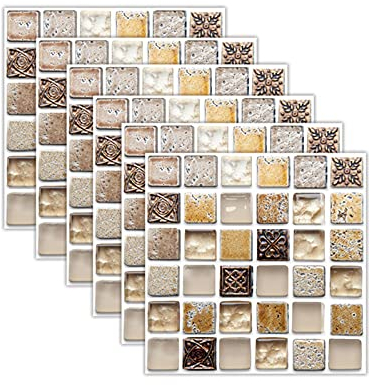 RAILONCH Klebefolie Mosaik-Optik, 12/24pcs 20x20 cm Selbstklebend Fliesenaufkleber, PVC Wasserdicht Fliesensticker Deko Fliesen Folie für Bad Küche (727,24)