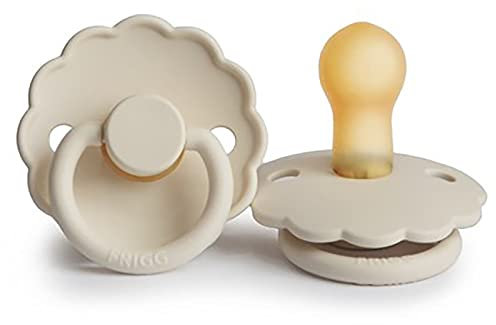 FRIGG Daisy Schnuller | Schnuller 1 Packung | Symmetrischer kirschgeförmter Nuckel | Frei von BPA | Produziert in Dänemark | Latex Schnuller | (Cream, Size 1 (0-6 Months))