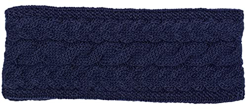 styleBREAKER Damen Strick Stirnband einfarbig mit Zopfmuster, Thermo Fleece Futter, Winter Headband Uni 04026058, Farbe:Dunkelblau