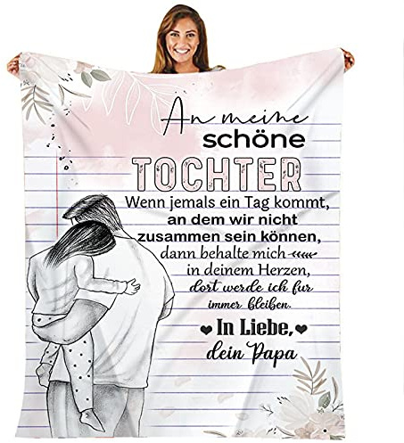 Kuscheldecke Vater für Tochter Personalisierte Deutsche Nachricht Brief Decke, Flanell Fleecedecke Warm Weiche Erwachsene TV-Decken Sofadecke Wohndecke