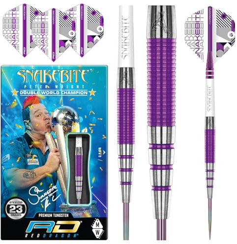 RED DRAGON Peter Wright Snakebite PL15 Medusa 23 Gram Professional Tungsten Darts Set with Flights and Stems