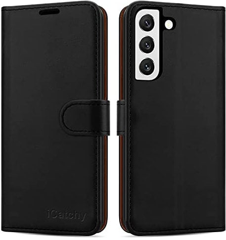 iCatchy for Samsung Galaxy S22 Case Leather Wallet Book Flip Folio Stand View Magnetic Closure with Card Slots Cover Compatible with Samsung Galaxy S22 5G 6.1'' (Black)