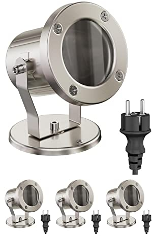 ledscom.de 4 Stück Gartenstrahler MIBU für außen, IP55, Stecker, edelstahl, 1x GU10 max. 15W