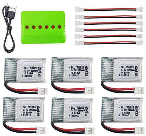 6PCS 3,7V 220mAh Lithium-Akku mit 6-in-1-Ladegerät für E010 E010C E011 E011C E013 GoolRC T36 NINHUI NH010 F36 H36 HS210 Quadcopter RC Drone