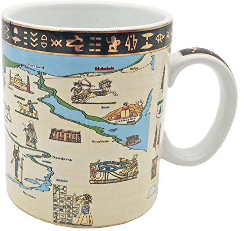 Tazza da caffè in ceramica stile antico egiziano, tazza grande per caffè e tè, adatta per la vita domestica, miglior regalo o souvenir per amici di famiglia, 5 tipi di stile, 400 ml (beige blu)