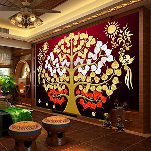 TANYANG Benutzerdefinierte Wandmalereien Kunst Wandmalerei Südostasien Thailand Stil Wandgemälde Auspicious Tree Wohnzimmer Sofa Tapete Schlafzimmer 350Cm(W)×245Cm(H)