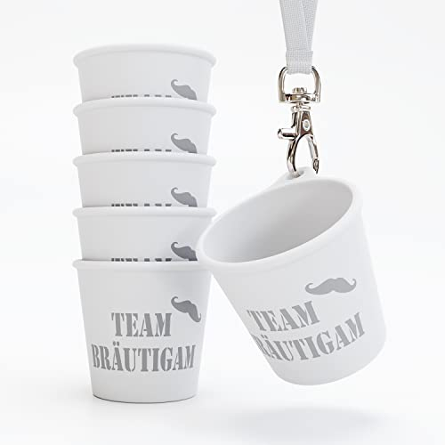 SoPro 6x Schnapsbecher zum Umhängen 4 cl wiederverwendbar - Schnapsgläser JGA 40 ml weiß - Schnapsglas zum Umhängen, JGA Schnapsgläser, Schnapsgläser zum Umhängen JGA, Schnapsgläser mit Band