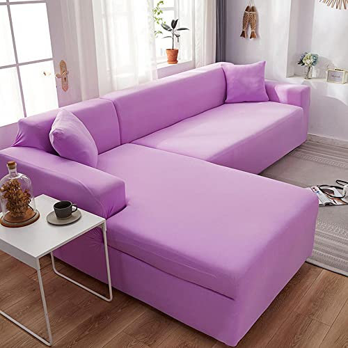 YOPOIY 2 pezzi in spandex antiscivolo Copridivano Angolare super elasticizzato morbido Copridivano con Penisola con fondo elastico per Fodera per Divano con Penisola -Viola-3 posti+4 posti
