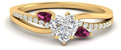 JewelryGift Anneau d'accent de Marquise Antique plaqué Or Jaune Saphir Rose créé Cœur façonner Bagues de fiançailles en Pierre latérale réglage de la Broche Taille 51