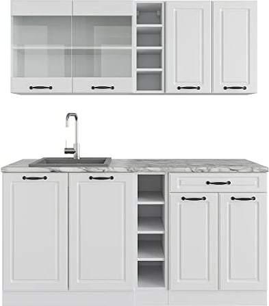 Vicco Singleküche R-Line, Weiß Landhaus/Weiß, 160 cm ohne Arbeitsplatte